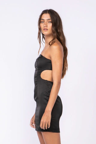 Black Satin Cutout Mini Dress – Club and Party Look - side view