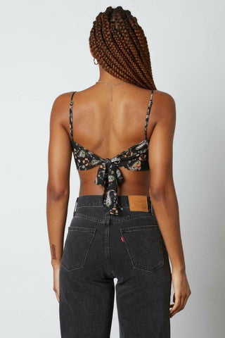 black paisley scarf crop top tie back detail