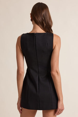 Black Sleeveless Boat Neck Mini Dress - Back view LBD Styled on Model
