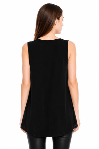 Petra Black Sleeveless Embroidered Neckline Top back view