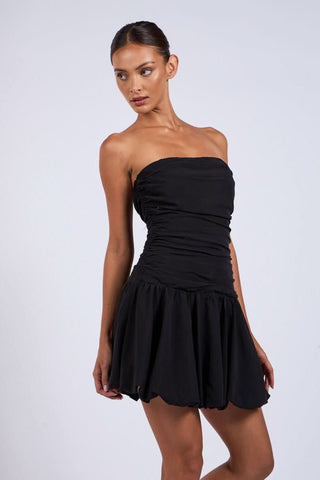Marcuss Black Bubble Hem Tube Mini Dress side angle