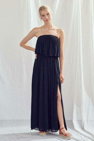 Monaco Black Strapless Maxi Dress - Front View