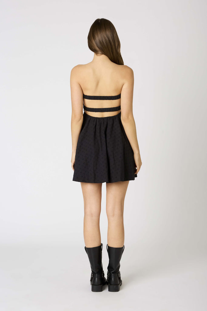 Black Strapless Twist Front Mini Dress