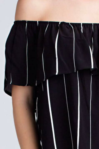 Black striped Bardot top close up