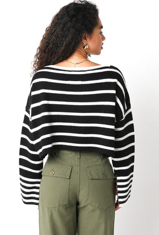 Carter Black Striped Cropped Sweater worn as a black pullever

