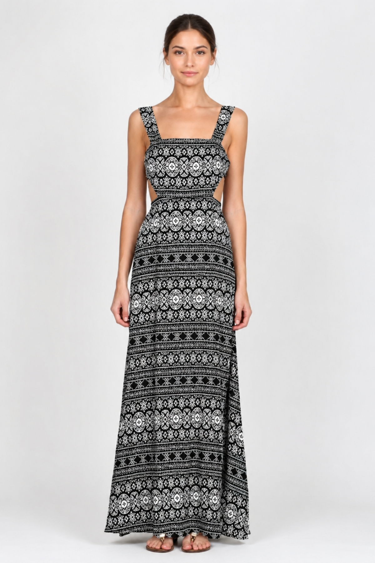 black and white boho dress Handmade Bohemian Floral Maxi Dress: Black & White Halter Dress