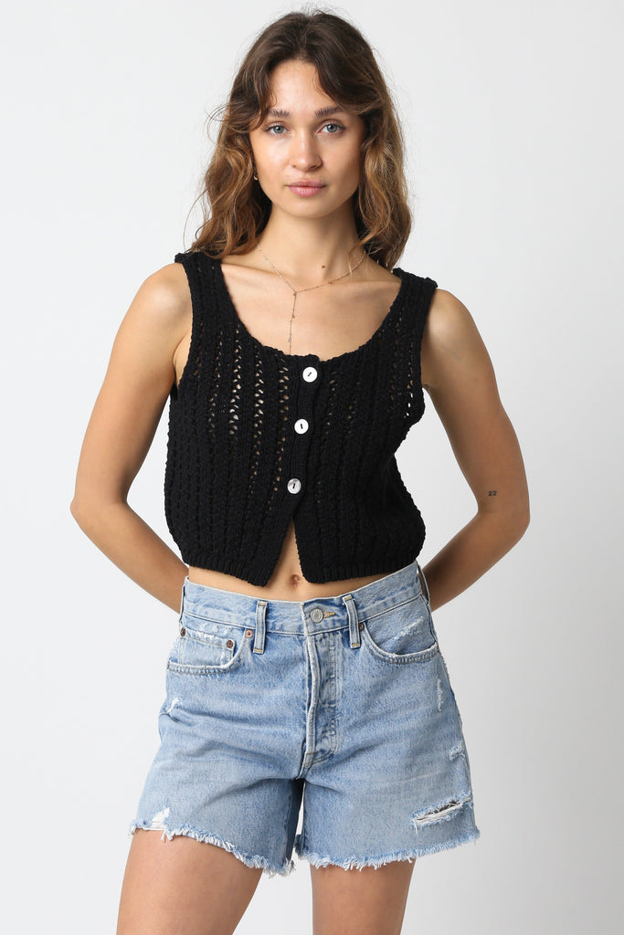 Ribbed Knit Tank Crop Top by Olivaceous - White - Miss Monroe Boutique