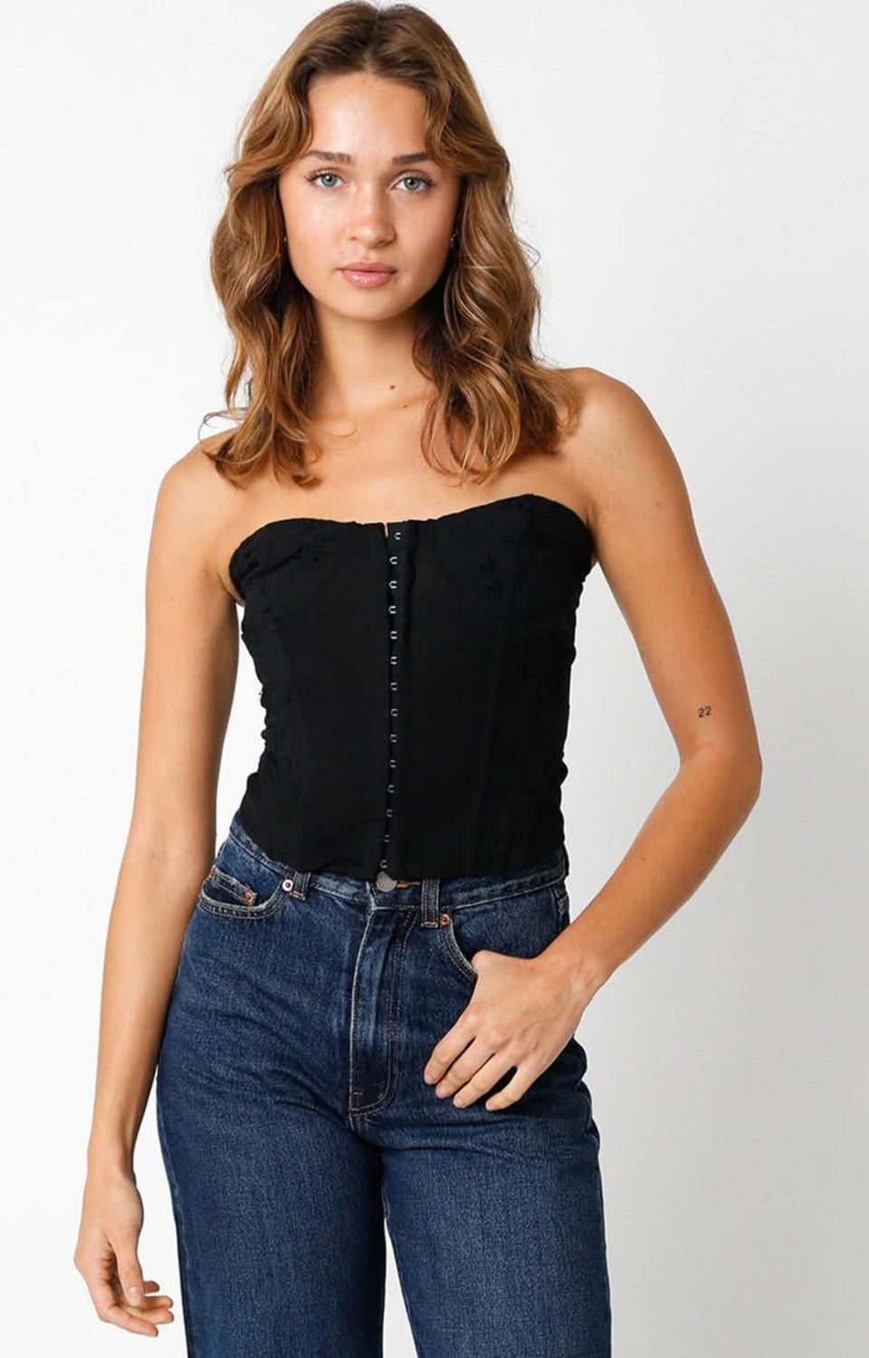 Amalfi Black Eyelet Bustier Crop Top - Front View