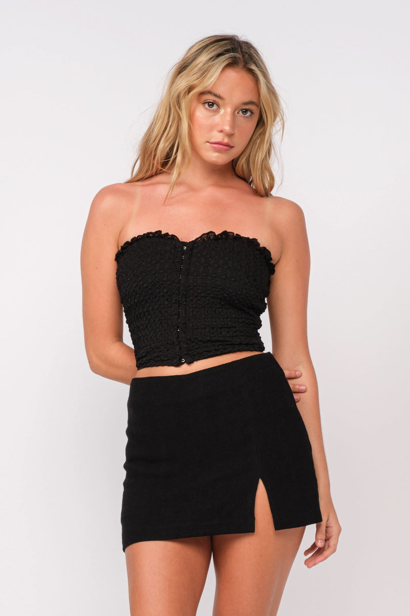 Black Ruffle Trim Tube Top