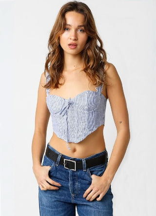 Eve Blue and White Striped Bustier Corset Crop Top front view