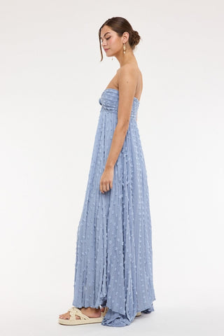 Lightweight blue summer maxi dress with flowy silhouette