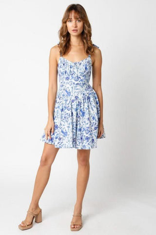 Chateau Dark Blue Floral Bustier Dress - Outfit View