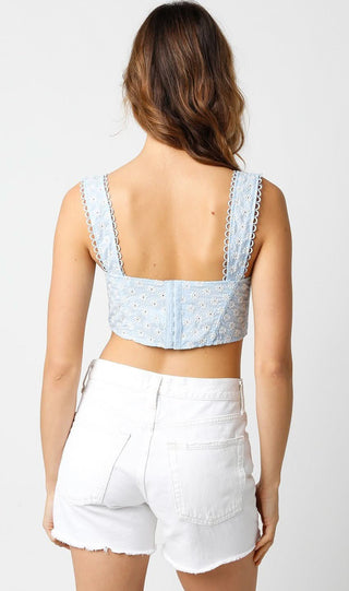 Eve Blue Floral Eyelet Bustier Top back view