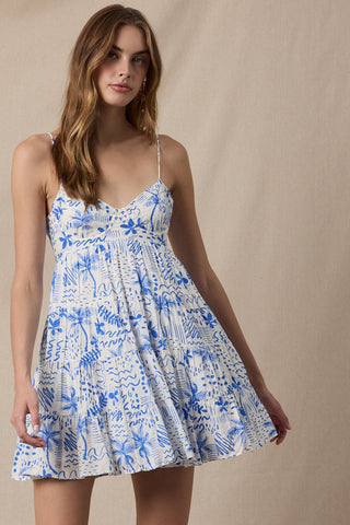 Blue floral tiered babydoll mini dress