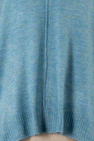 Blue oversized knit sweater fabric close-up