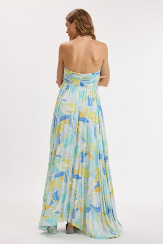 Willow blue multi tropical strapless maxi dress back view