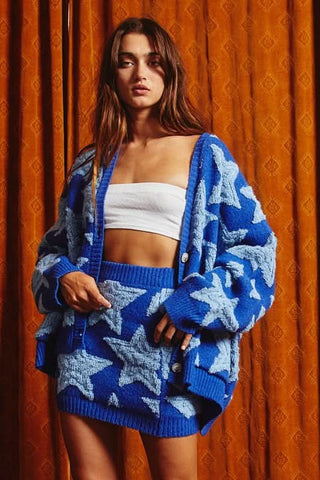 Blue Star Mini Skirt - Women's Knit Sweater Skirt Detail