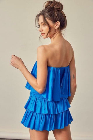Monaco Paradise Blue Strapless Romper - Back View