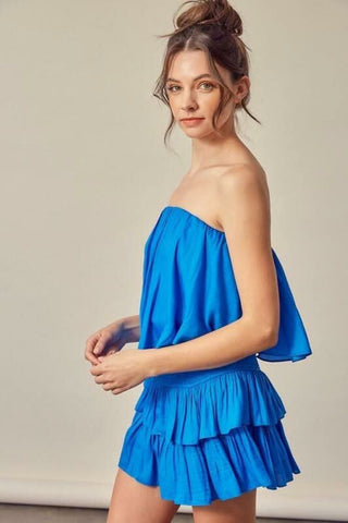 Monaco Paradise Blue Strapless Romper - Side View