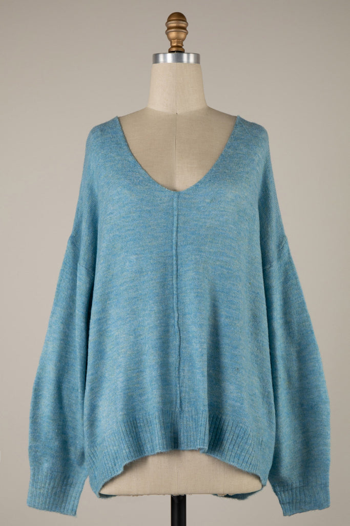 Blue V-Neck Sweater Long Sleeve