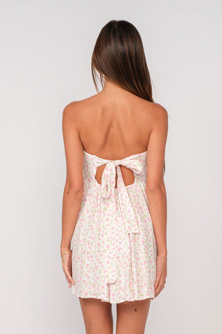 White and pink floral beach dress for summer vacations - back view