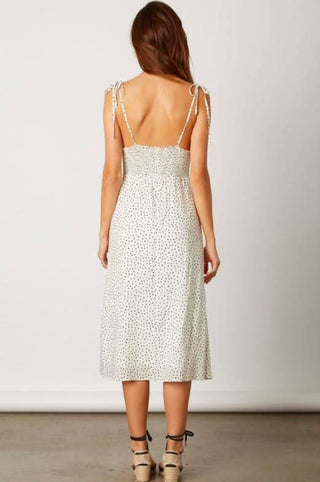 White print midi dress with low back