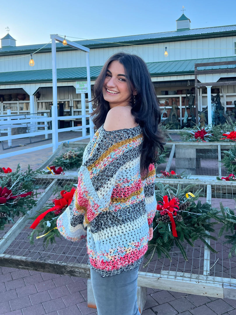 Andie Multi Color Striped Oversized Sweater - Slouchy Style View