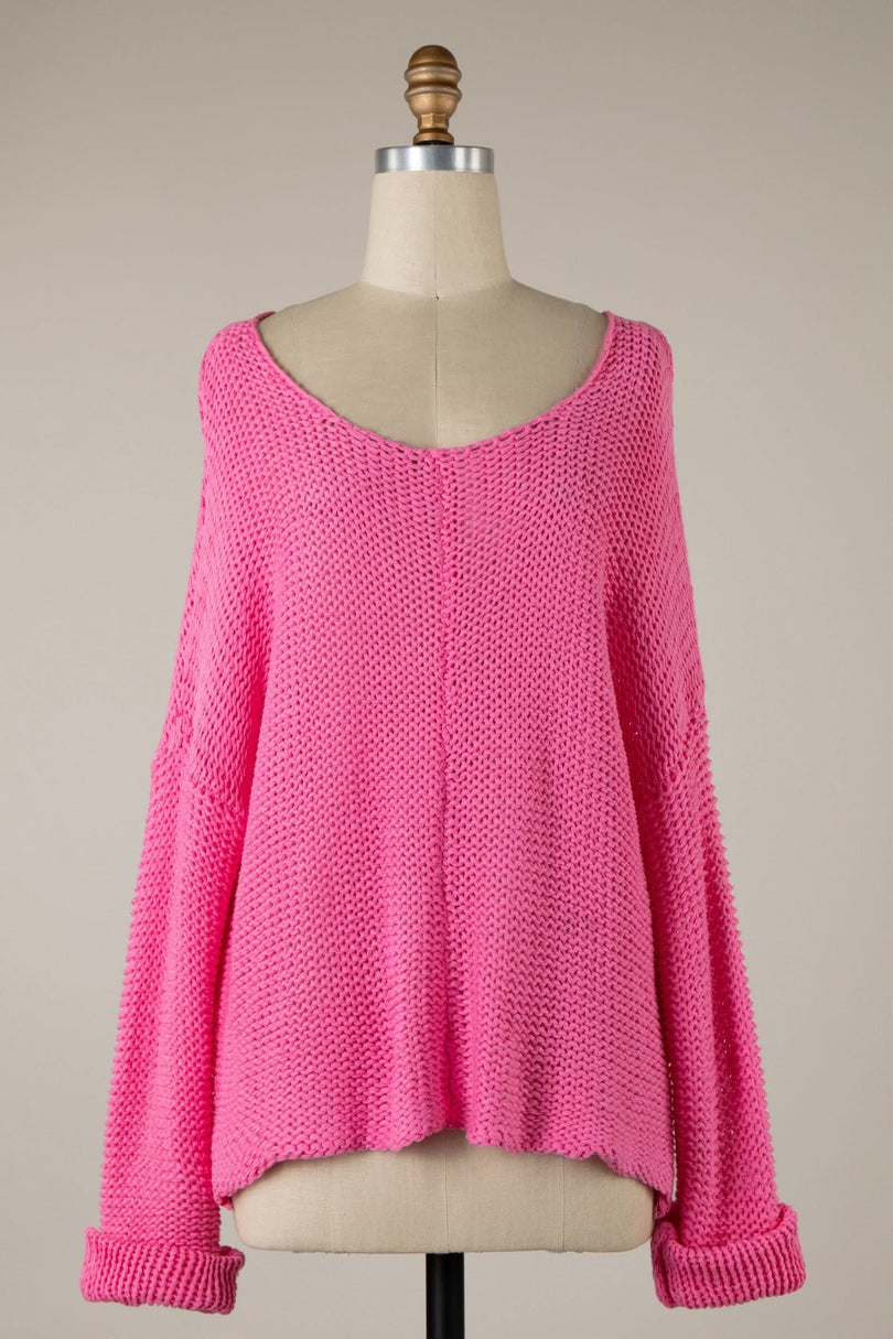Hot Pink Chunky Knit Sweater