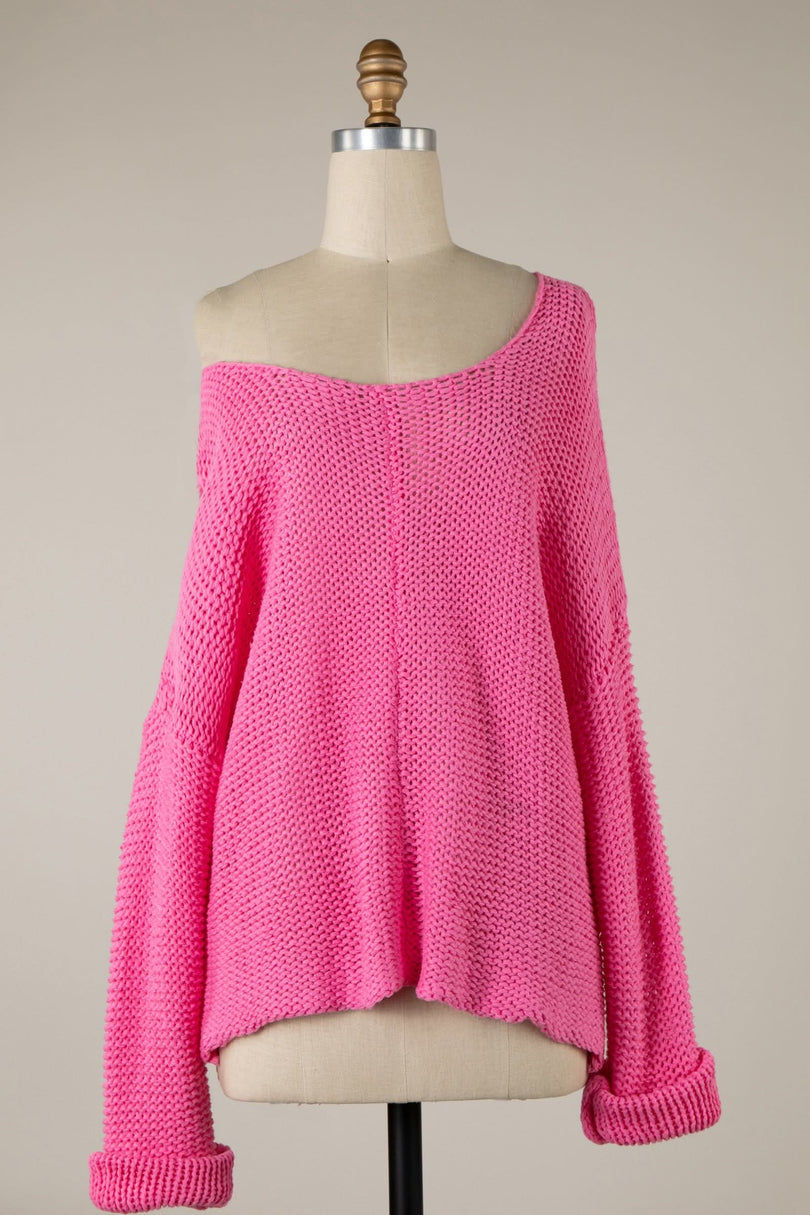 Bradford Hot Pink Oversized Sweater With Slouchy Fit