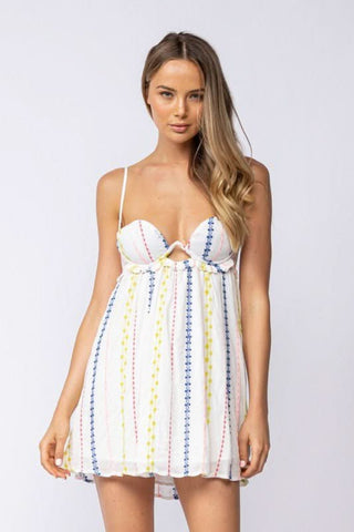 White embroidered bralette babydoll cami mini dress 