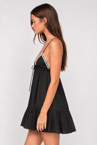 Bridget black ribbon trim babydoll dress by Sky To Moon side view
