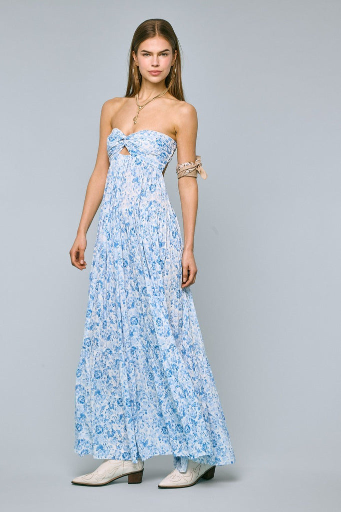 Blue Floral Maxi Dress For Wedding