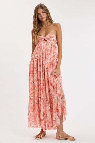 Brisa coral floral strapless maxi dress front view