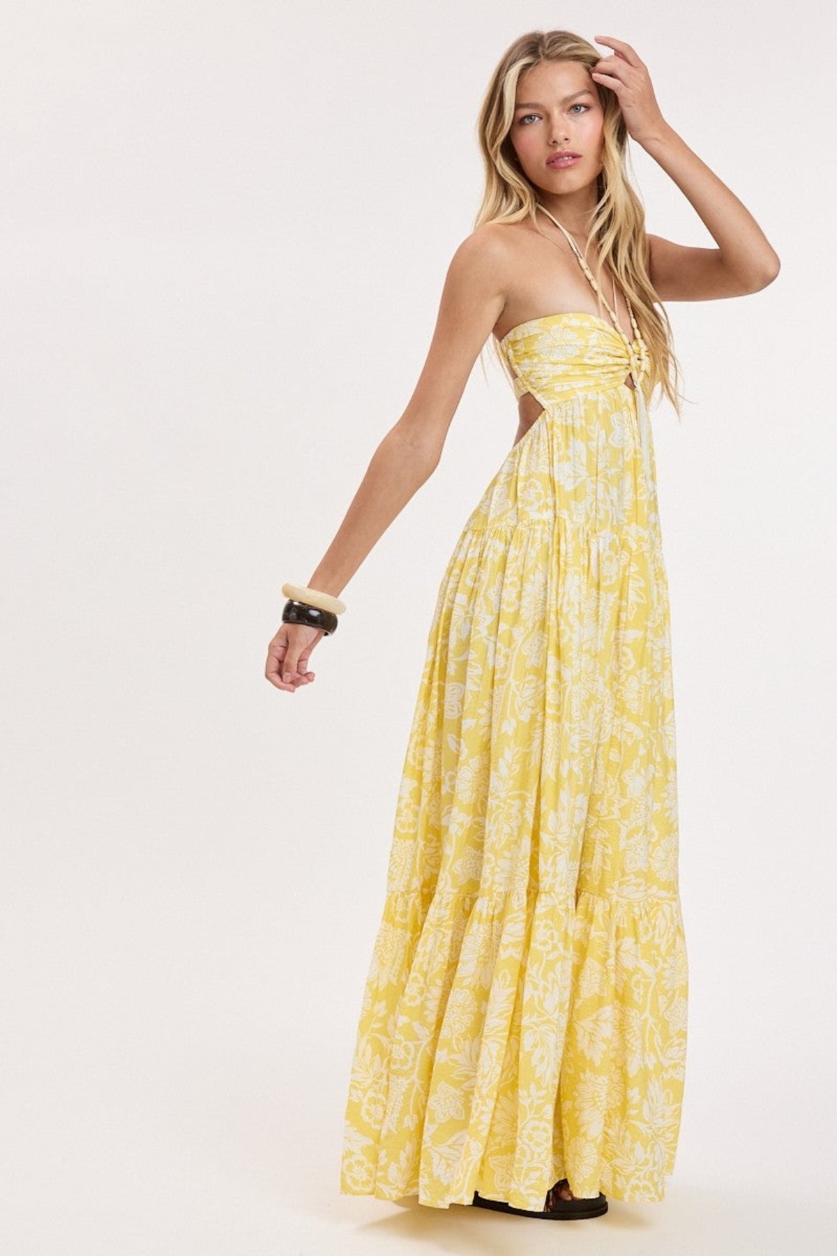 Yellow Tropical Floral Strapless Maxi Dress | Boho Pink Yellow Tropical Floral Strapless Maxi Dress | Boho Pink