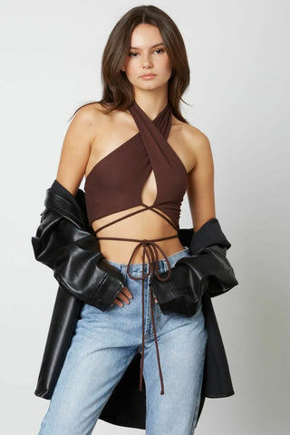 Brown halter crop top for nights out
