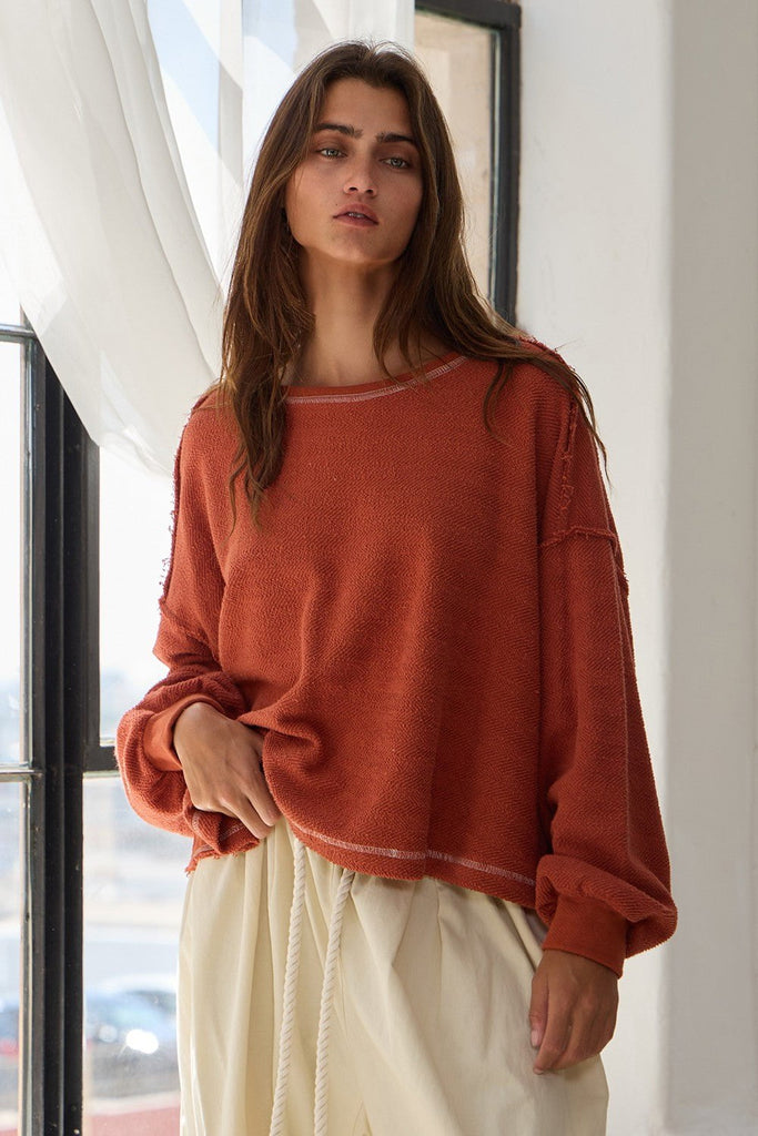 Brown Oversized Long Sleeve Top