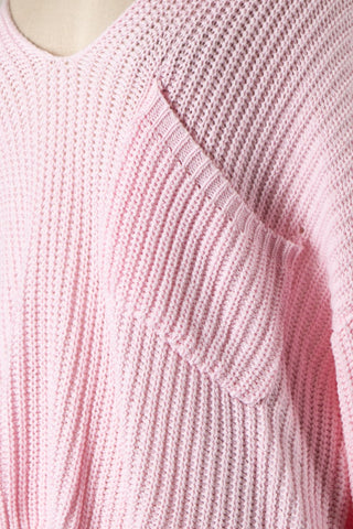 Brynn Pink V-Neck Sweater - Detailed View