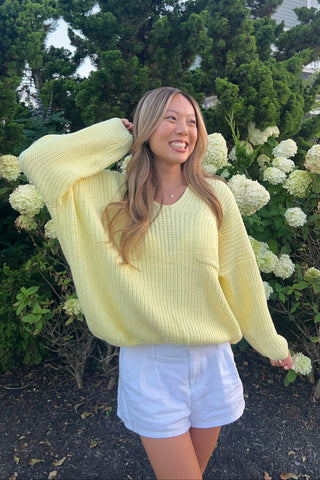 Brynn Yellow Slouchy V-Neck Sweater - Lifestyle Shot