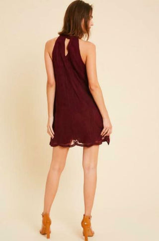 Burgundy embroidered lace dress back view