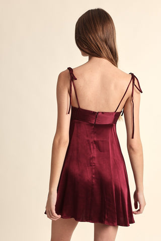Serena Burgundy Satin Babydoll Mini Dress - Burgundy Mini Dress Satin