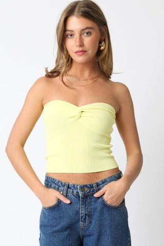 Becca Butter Yellow Twist Knot Tube Top - Front View