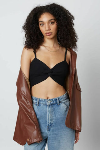 Caitlyn black knot-front cropped knit tank front view