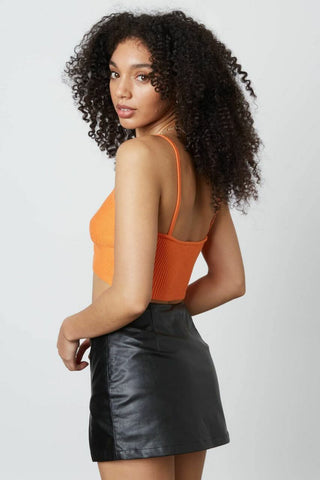 orange knot-front crop top angled back view