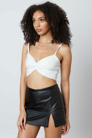 white knot-front cropped knit tank V-neck detail side view