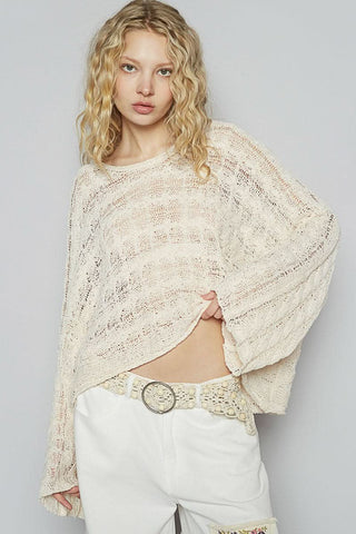 Carmen Cream Oversized Crochet Sweater for Women - Bell Sleeve