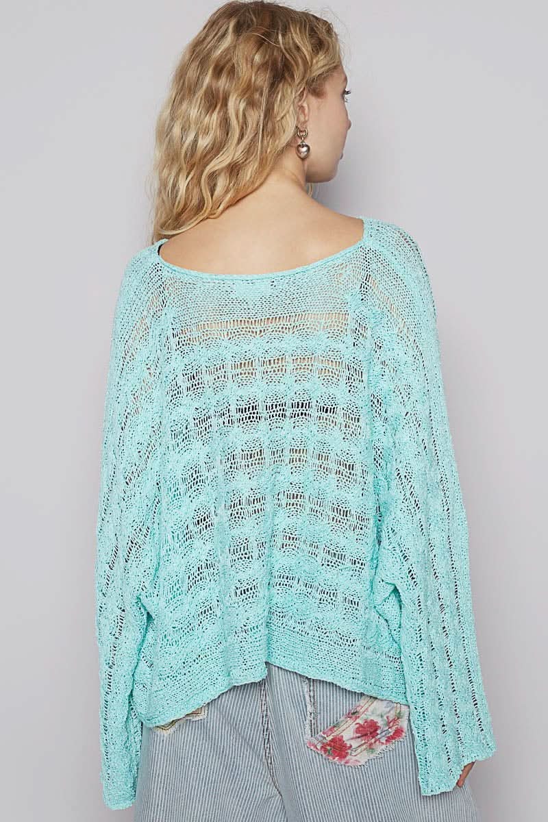 Aqua Sheer Cable Knit Sweater