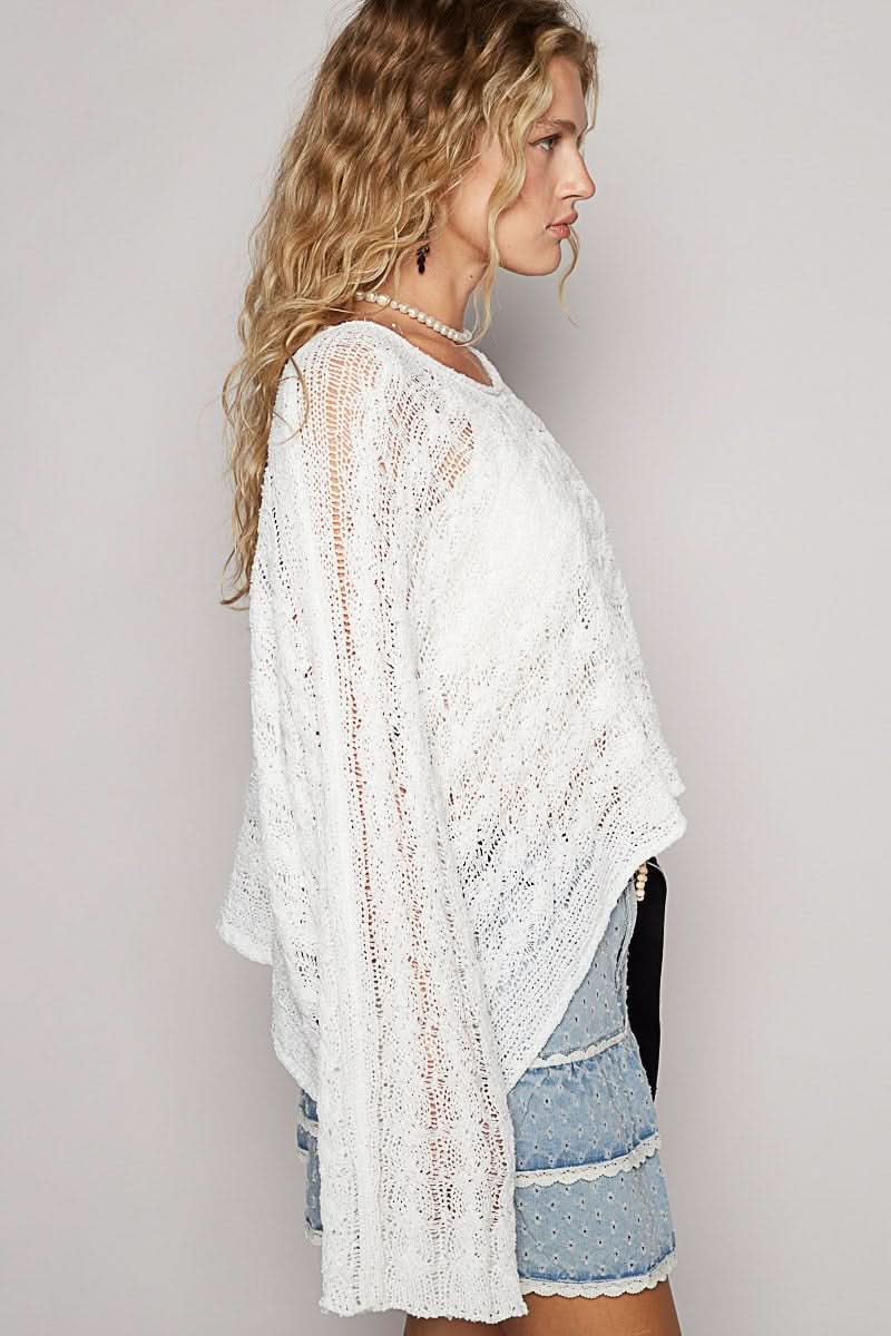 White Sheer Cable Knit Sweater