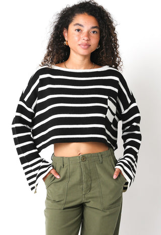Carter Black Striped Cropped Sweater - Oversized Sweater for Women - Front View