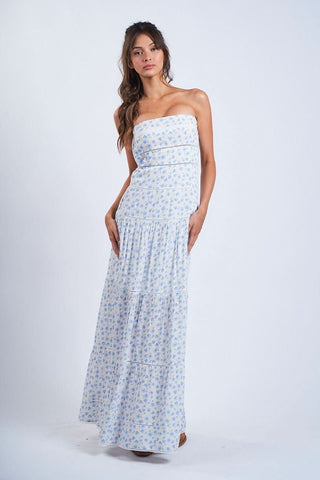Amalfi White and Blue Ditsy Floral Maxi Dress - Front View