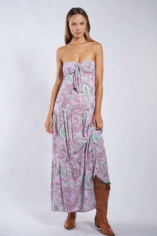 Selene Pink Paisley Floral Strapless Maxi Dress - Front View